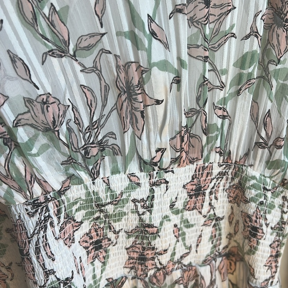 🕶️Rag & Bone Silk Calista White Floral Maxi Long Sleeve V Neck Dress Pink XL - Picture 9 of 14